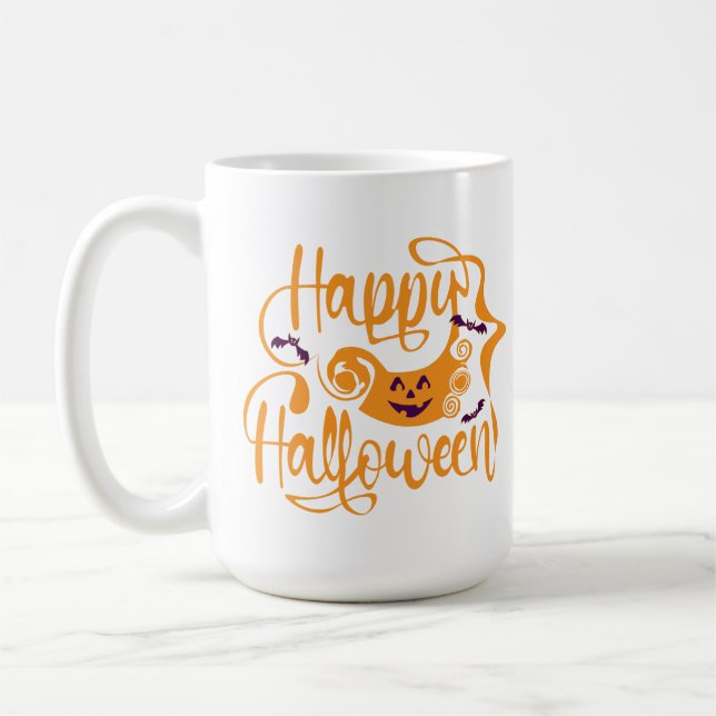 Happy Halloween bats  jack o lantern  Coffee Mug (Left)