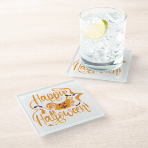 Happy Halloween bats jack o lantern Glass Coaster