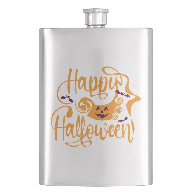 Happy Halloween bats  jack o lantern Hip Flask (Front)