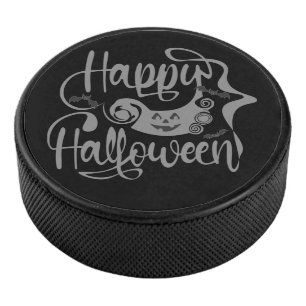 Happy Halloween bats jack o lantern Hockey Puck