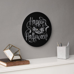 Happy Halloween bats jack o lantern Large Clock