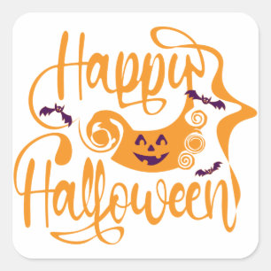 Happy Halloween bats  jack o lantern Square Sticker