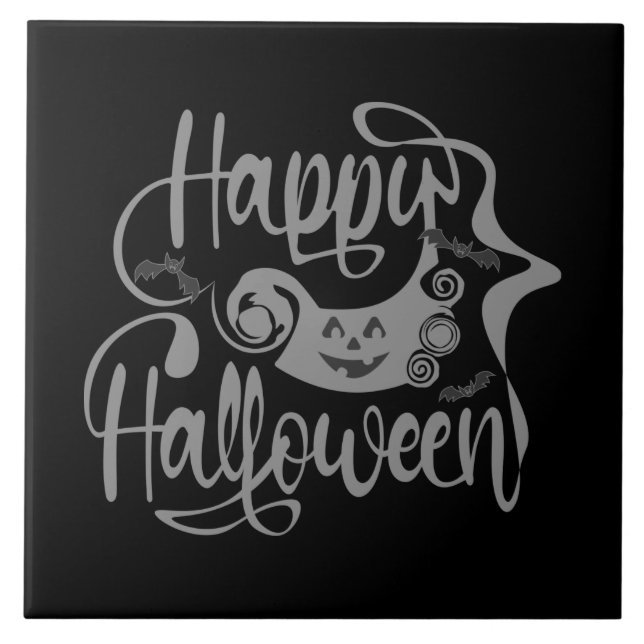Happy Halloween bats  jack o lantern Tile (Front)