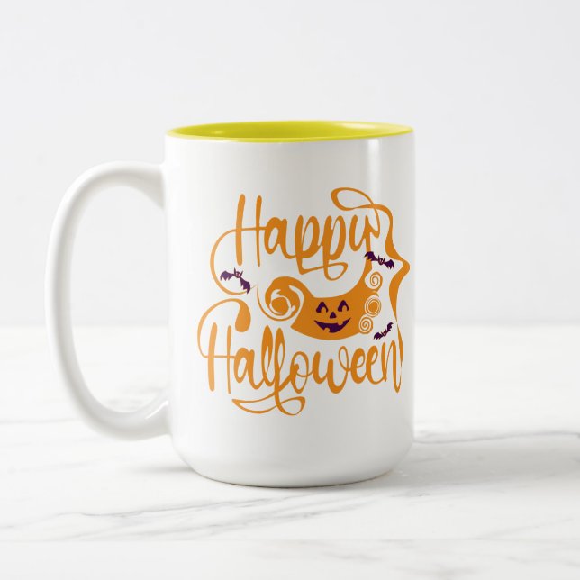 Happy Halloween bats  jack o lantern   Two-Tone Coffee Mug (Left)