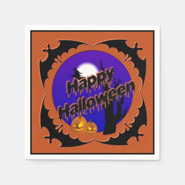 Happy Halloween Bats Paper Party Napkins (Front)