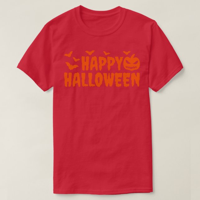 Happy Halloween Bats Pumpkin T-Shirt (Design Front)