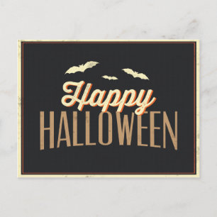 Happy Halloween Bats Typography Greeting Postcard