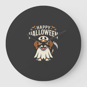 Happy Halloween Beagle Dog Design_1 Large Clock