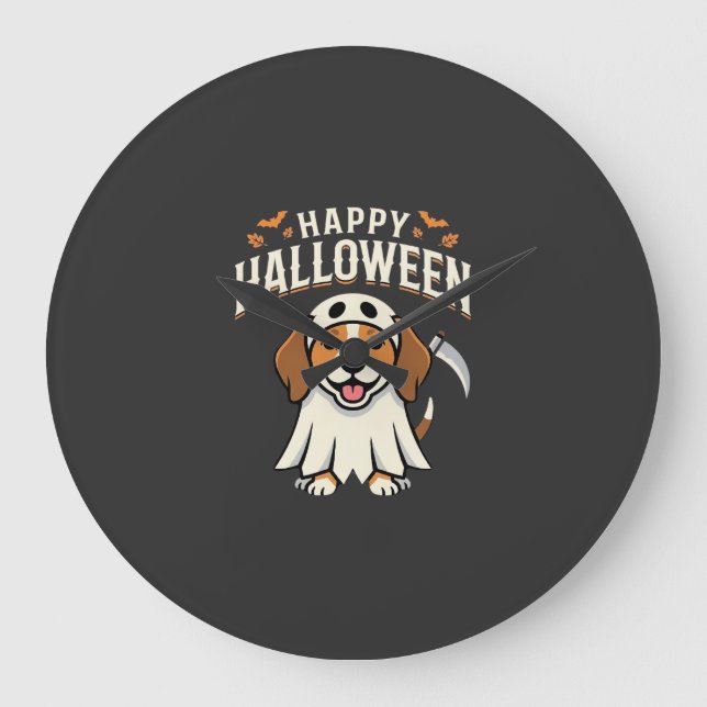 Happy Halloween Beagle Dog Design_1 Large Clock (Front)
