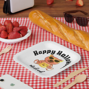 Happy Halloween bear pumpkin Custom name Paper Plate