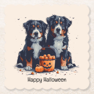 Happy Halloween Bernese Mountain Dogs Pumpkin Paper Coaster