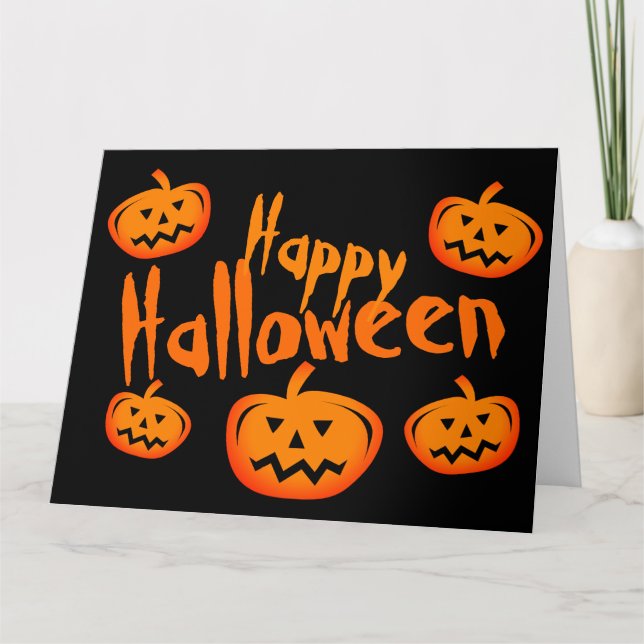 Happy Halloween big black & orange pumpkin carving Card (Front)