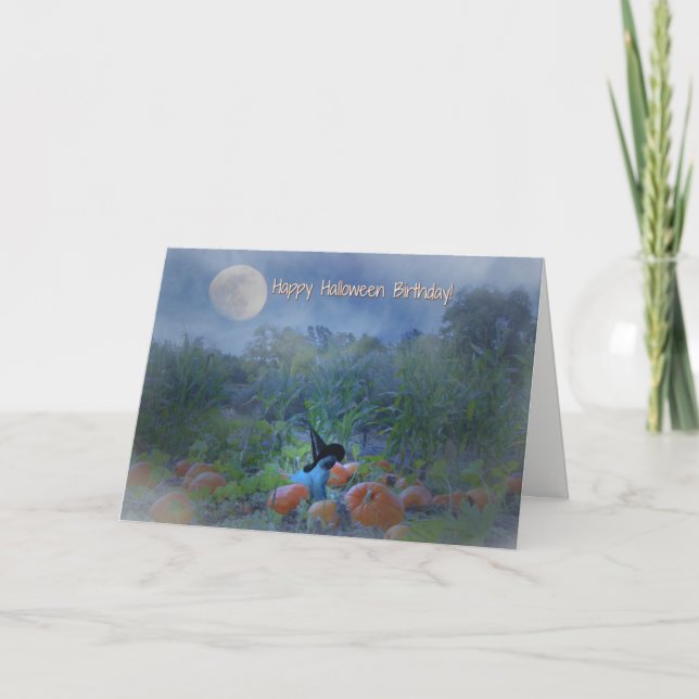 Happy Halloween Birthday Cute Cat Card (Front)