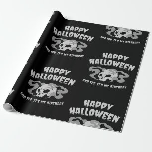 happy halloween birthday skull goth wrapping paper