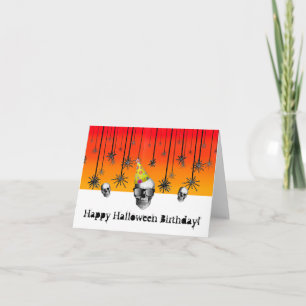 Happy Halloween Birthday skull with party hat Card