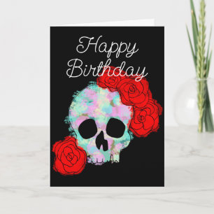 Happy Halloween Birthday Skull with Roses Card