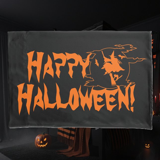 Happy Halloween black and orange pillow case (Halloween pillow case)