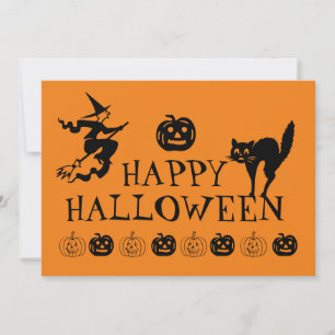 Happy Halloween black and orange spooky Holiday Card