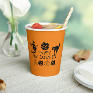 Happy Halloween black and orange spooky party Paper Cups