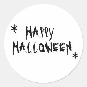 Happy Halloween black and white scary typography Classic Round Sticker