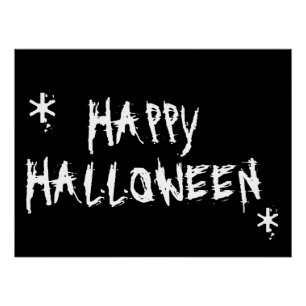Happy Halloween black and white scary Typography Poster
