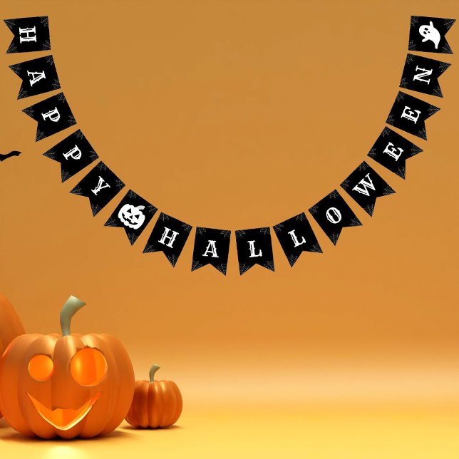 Happy Halloween Black and White Spider Web Pattern Bunting (Creator Uploaded)