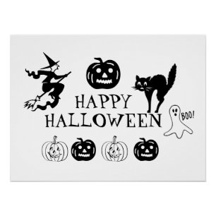 Happy Halloween black and white spooky Poster