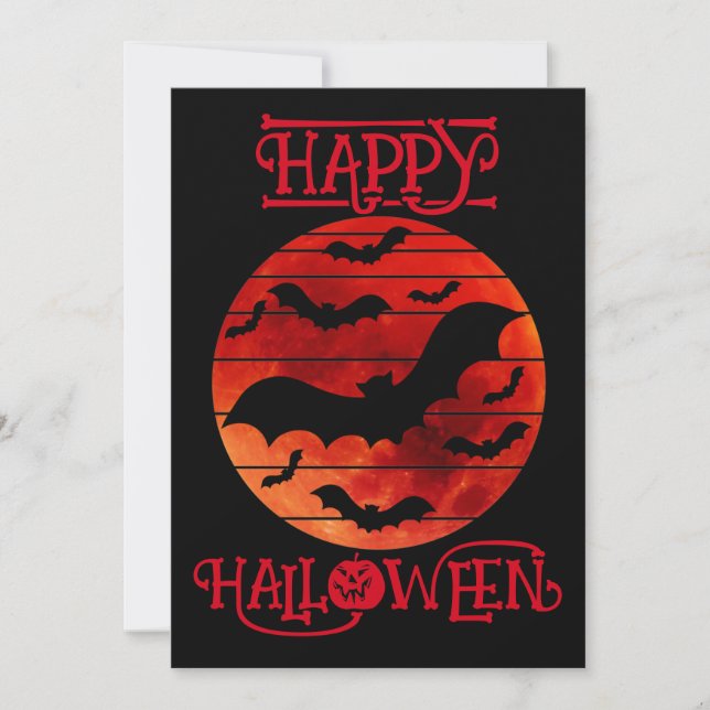 Happy Halloween Black Bats Moon Oranges Invitation (Front)
