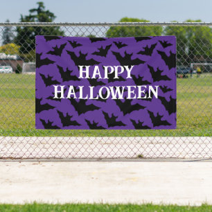 Happy Halloween black bats purple spooky pattern Banner