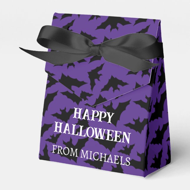 Happy Halloween black bats purple spooky pattern Favour Box (Front Side)