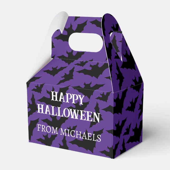 Happy Halloween black bats purple spooky pattern Favour Box (Front Side)