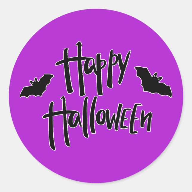 Happy Halloween Black Bats Whimsical Modern Party Classic Round Sticker (Front)