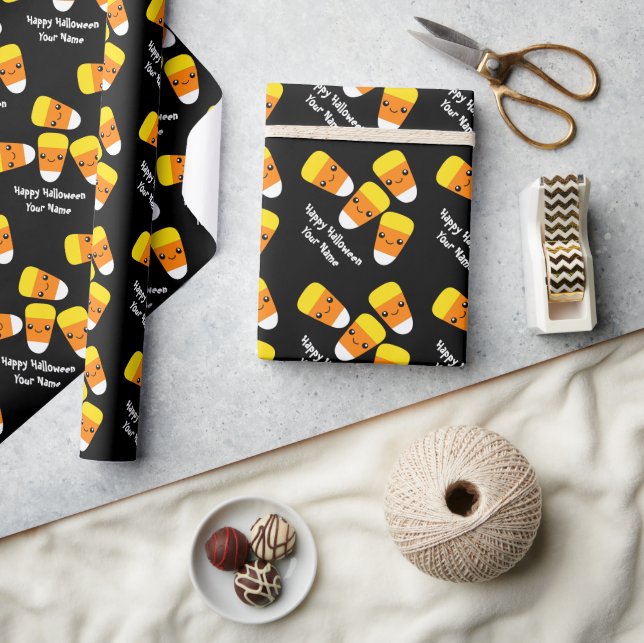 Happy Halloween black Candy Corn wrapping paper (Crafts)