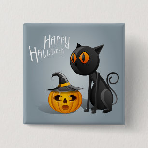 Happy Halloween Black Cat 15 Cm Square Badge