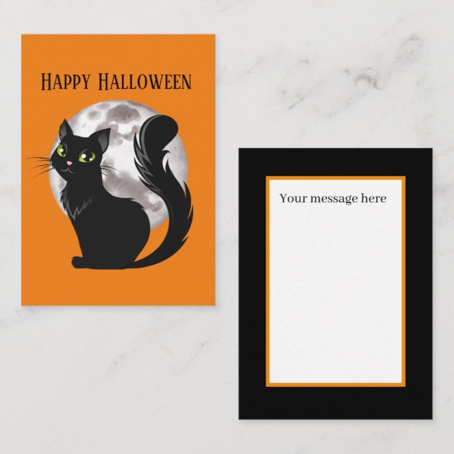 Happy Halloween black cat add message Card (Front/Back)