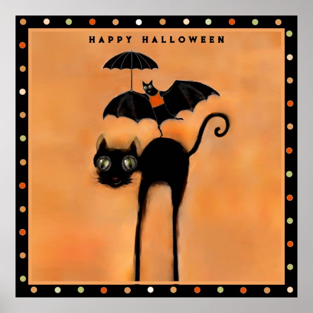 Happy Halloween Black Cat and Acrobat Poster (Front)