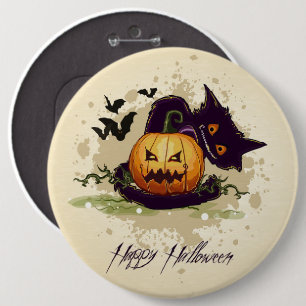 Happy Halloween Black Cat and Jack Button