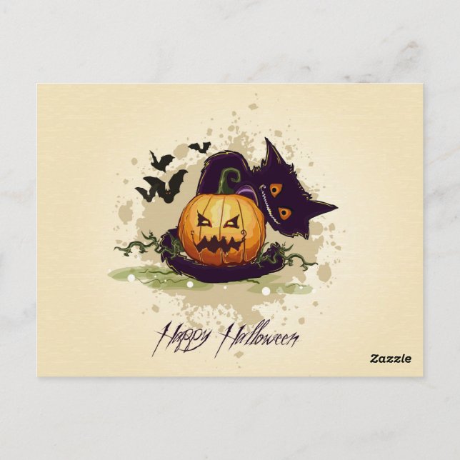Happy Halloween Black Cat and Jack Postcard (Back)