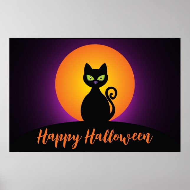 Happy Halloween Black Cat and Moon Poster (Front)