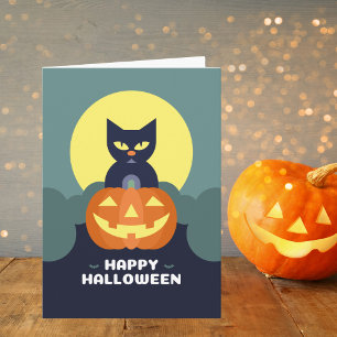 Happy Halloween Black Cat and Pumpkin Card