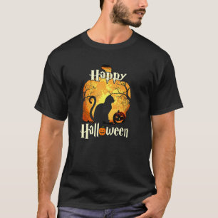 Happy Halloween Black Cat And Pumpkin Halloween T-Shirt