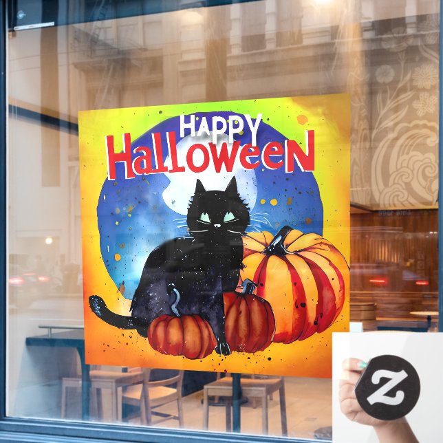 Happy Halloween Black Cat and Pumpkins Window Cling (Cafe Window)