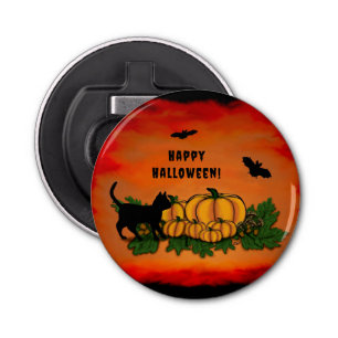 Happy Halloween , Black Cat , Bat and Pumpkin Bottle Opener