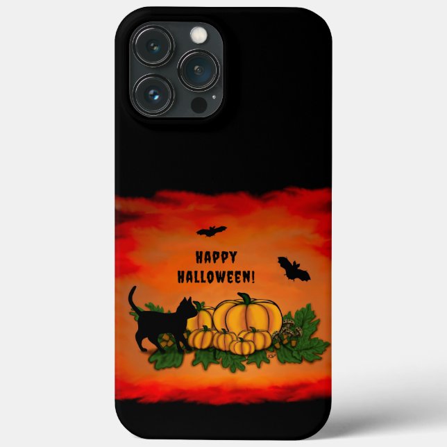 Happy Halloween , Black Cat , Bat and Pumpkin Case-Mate iPhone Case (Back)