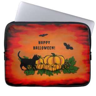 Happy Halloween , Black Cat , Bat and Pumpkin Laptop Sleeve