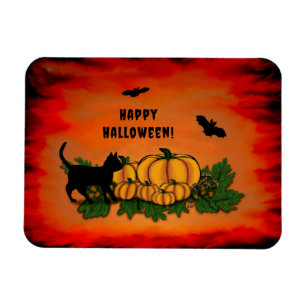 Happy Halloween , Black Cat , Bat and Pumpkin Magnet
