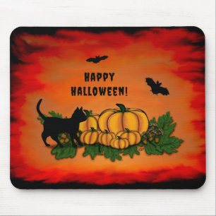 Happy Halloween , Black Cat , Bat and Pumpkin Mouse Mat