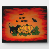 Happy Halloween , Black Cat , Bat and Pumpkin