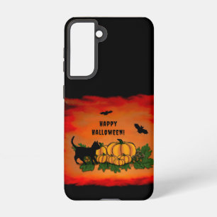 Happy Halloween , Black Cat , Bat and Pumpkin Samsung Galaxy Case
