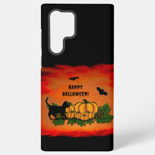 Happy Halloween , Black Cat , Bat and Pumpkin Samsung Galaxy Case